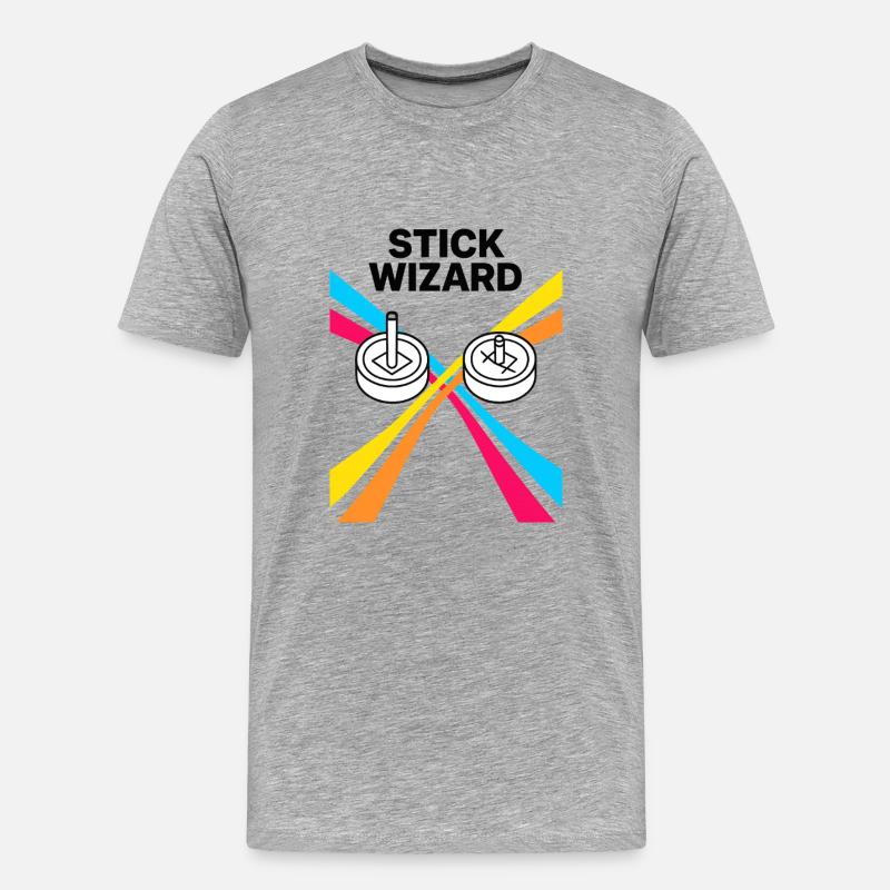 Stick Wizard Retro Gaming Design - Männer Premium Bio T-Shirt - Grau meliert