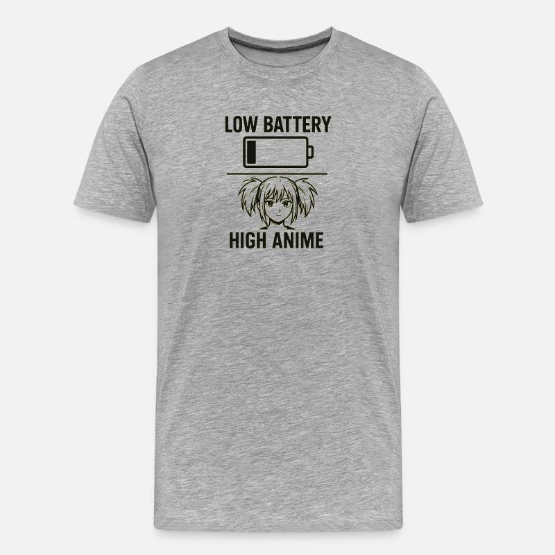 Anime Mädchen mit Akku Warnung - Männer Premium Bio T-Shirt - Grau meliert