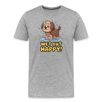 Nasses, aber glückliches Cartoon-Hundedesign - Männer Premium Bio T-Shirt - Grau meliert - Vorne - Damien (186cm)