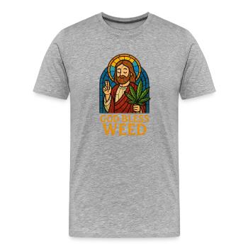 God Bless Weed - T-shirt bio Premium Homme - gris chiné - Devant - Damien (186cm)