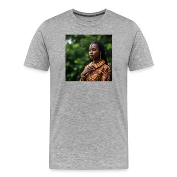Afrikanisches Porträt in buntem Schmuck - Männer Premium Bio T-Shirt - Grau meliert - Vorne - Damien (186cm)