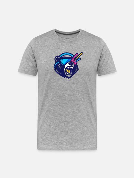 Brüllender Cyber-Bär mit Neon-Visor - Männer Premium Bio T-Shirt - Grau meliert