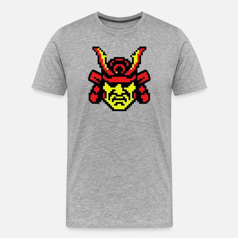 Pixel Samurai 8bit - Männer Premium Bio T-Shirt - Grau meliert