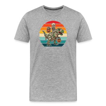 Rétro Halloween Squelette Équitation Momie T-Rex - T-shirt bio Premium Homme - gris chiné - Devant - Damien (186cm)