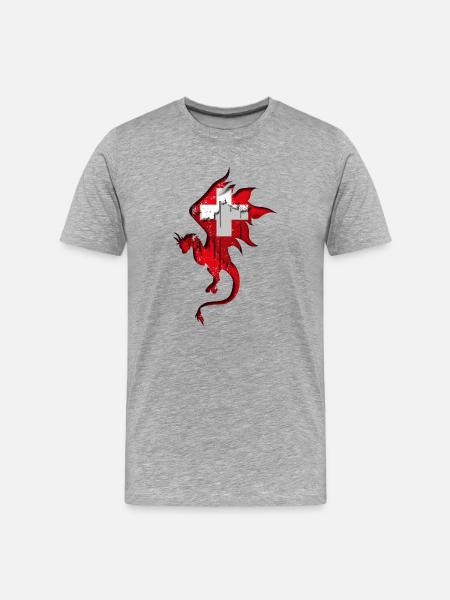 Flag of Switzerland - Swiss - Dragon Silhouette - Men's Premium Organic T-Shirt - heather grey