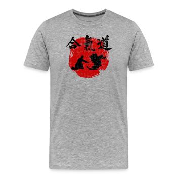 Japanische Aikido-Kunst in Silhouette - Männer Premium Bio T-Shirt - Grau meliert - Vorne - Damien (186cm)