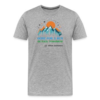 Zum Laufen gegangen – Bin morgen wieder da – Ultraläufer - Männer Premium Bio T-Shirt - Grau meliert - Vorne - Damien (186cm)