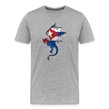 Flagge von Kuba - Kuba - Drachensilhouette - Männer Premium Bio T-Shirt - Grau meliert - Vorne - Damien (186cm)