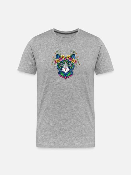Cat with flowers - Men's Premium Organic T-Shirt - heather grey