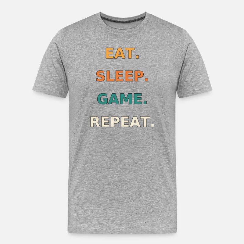 Essen. Schlafen. Spiel. Wiederholen. - Männer Premium Bio T-Shirt - Grau meliert