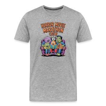 Die Crew eines Horrorfilm-Marathons - Männer Premium Bio T-Shirt - Grau meliert - Vorne - Damien (186cm)