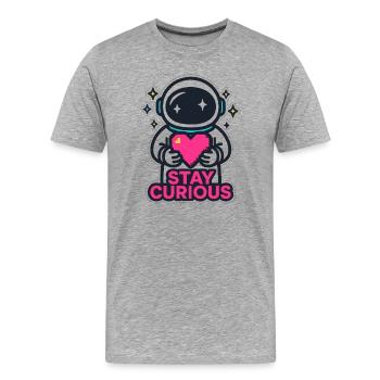 Restez curieux astronaute - T-shirt bio Premium Homme - gris chiné - Devant - Damien (186cm)