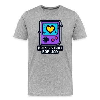 Press Start for Joy - Men's Premium Organic T-Shirt - heather grey - Front - Damien (186cm)