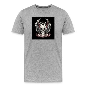Live Free Skull Design - Männer Premium Bio T-Shirt - Grau meliert - Vorne - Damien (186cm)