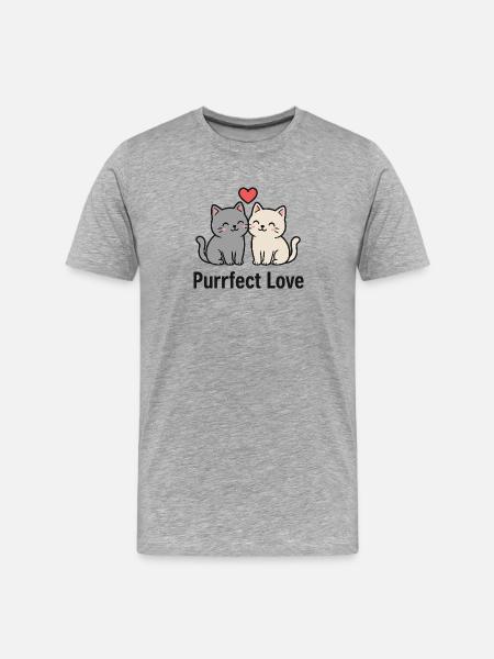 Süßes Katzenpaar mit Herz - Männer Premium Bio T-Shirt - Grau meliert