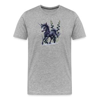 Fantaisie florale de licorne - T-shirt bio Premium Homme - gris chiné - Devant - Damien (186cm)