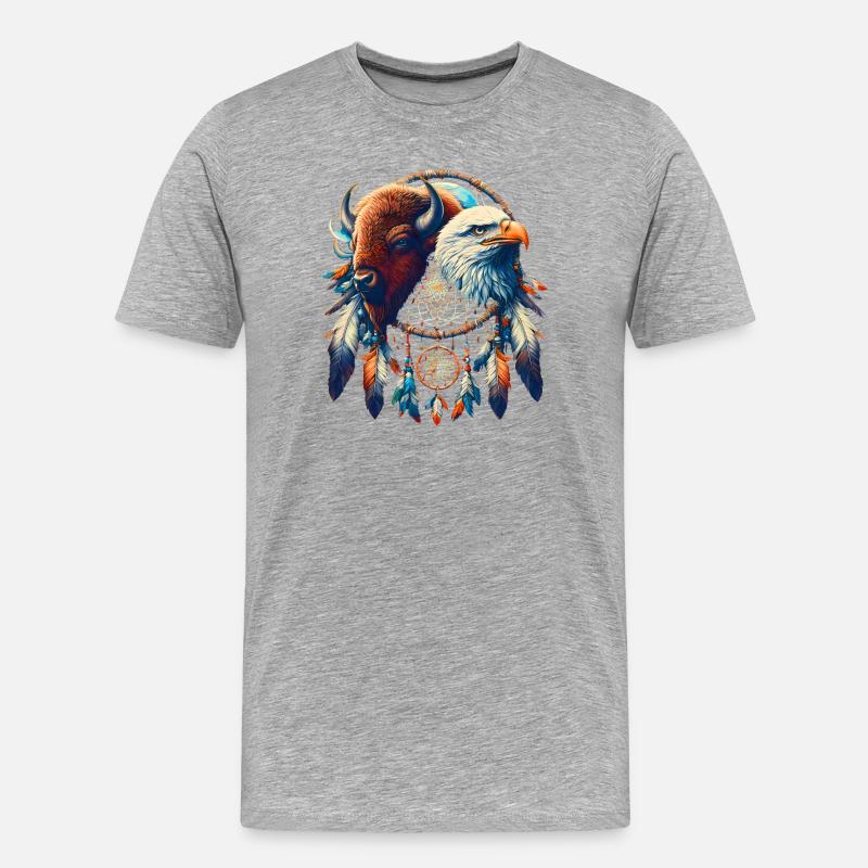 Falke und ätherisches Büffel-Mandala - Männer Premium Bio T-Shirt - Grau meliert