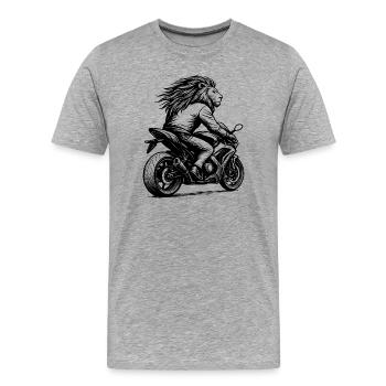 Lio as a biker - Männer Premium Bio T-Shirt - Grau meliert - Vorne - Damien (186cm)