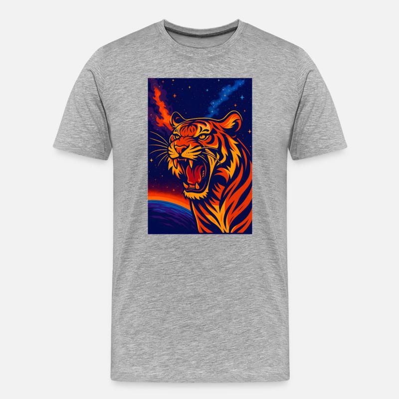 Himmlisches Tigernebel-Design, Liebestiger - Männer Premium Bio T-Shirt - Grau meliert