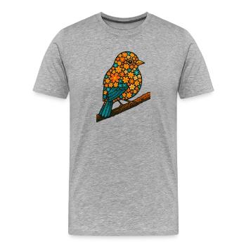 Illustrations florales et oiseaux, tourtereaux et nature - T-shirt bio Premium Homme - gris chiné - Devant - Damien (186cm)