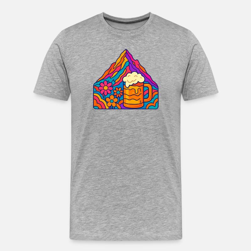 Lebendige Berglandschaft mit Bierglas - Männer Premium Bio T-Shirt - Grau meliert