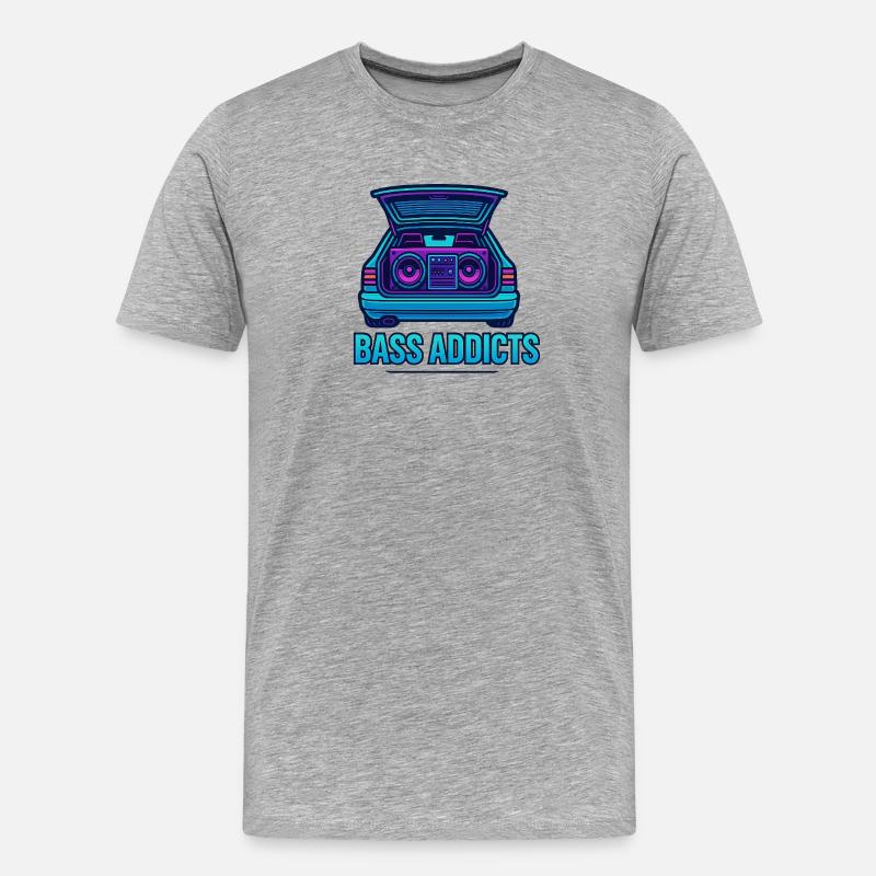 Retro Ghettoblaster Bass Addicts Design - Männer Premium Bio T-Shirt - Grau meliert