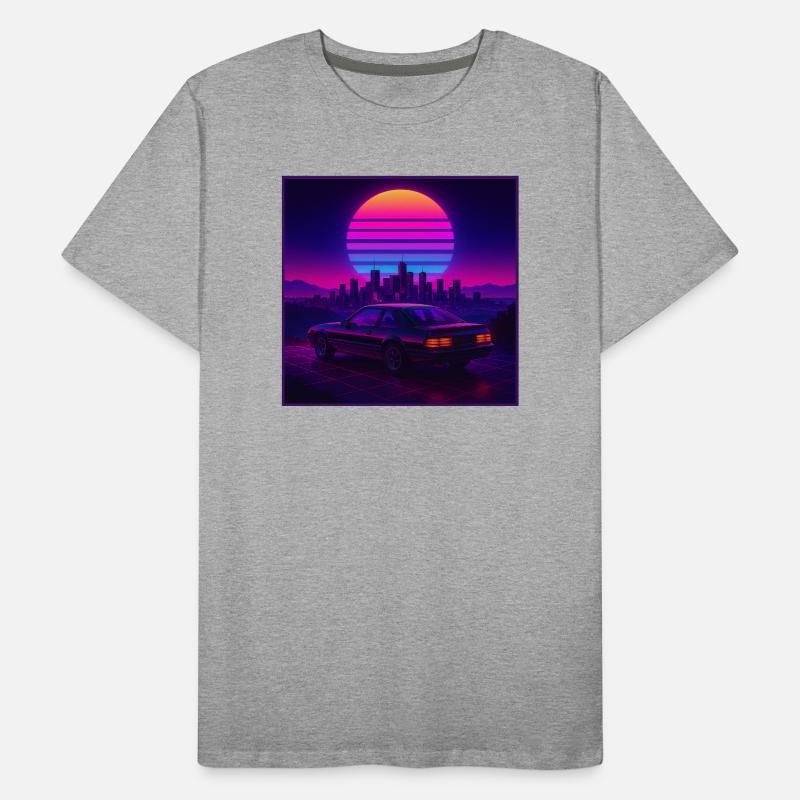 Neon Outrun Sunset Auto – Retro Synthwave Männer Premium Bio T-Shirt