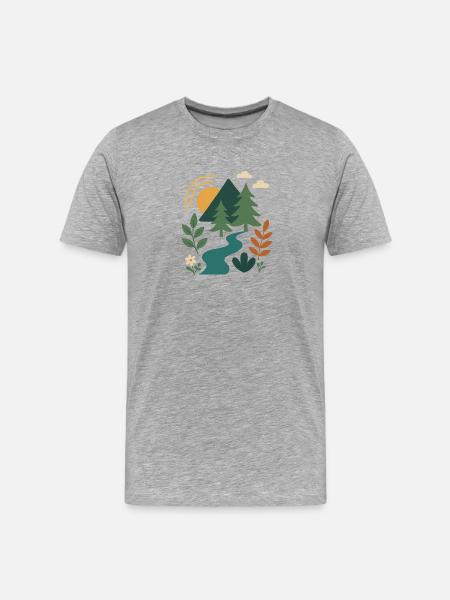 Gelassener Wald Berg Szenendesign - Männer Premium Bio T-Shirt - Grau meliert