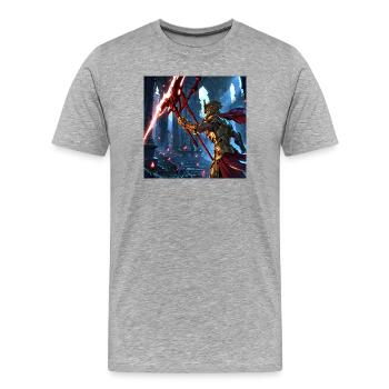 Guerrier mythique en combat épique - T-shirt bio Premium Homme - gris chiné - Devant - Damien (186cm)
