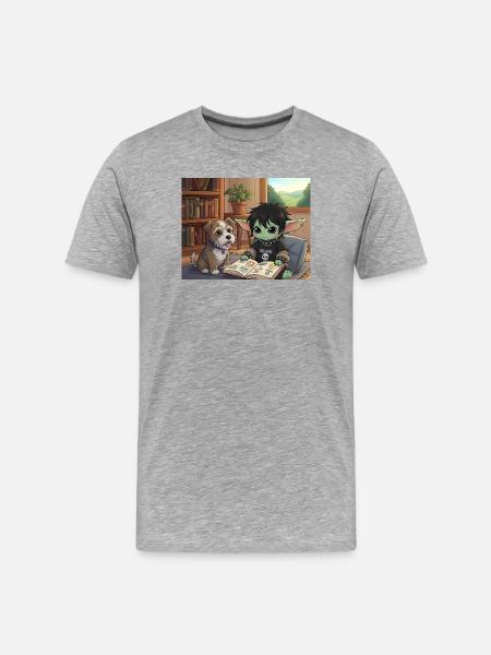 Cute fantasy book friend with dog - Men's Premium Organic T-Shirt - heather grey