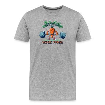 Veggie Power Ascenseur aux carottes - T-shirt bio Premium Homme - gris chiné - Devant - Damien (186cm)