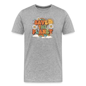 Save The Planet Vintage 70s - Männer Premium Bio T-Shirt - Grau meliert - Vorne - Damien (186cm)
