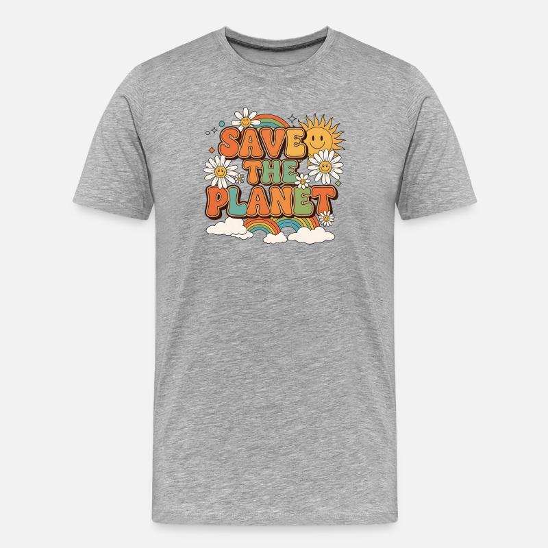 Save the Planet Retro Style Design - Männer Premium Bio T-Shirt - Grau meliert