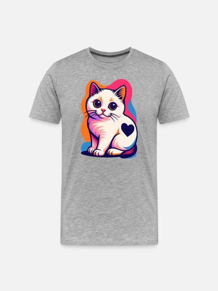 Bunte Katze mit Herz-Akzent - Männer Premium Bio T-Shirt - Grau meliert