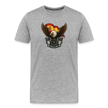 Aigle espagnol biker avec drapeau et pistons - T-shirt bio Premium Homme - gris chiné - Devant - Damien (186cm)