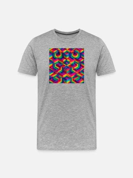 Bunte Geometrische 3D-Illusion - Männer Premium Bio T-Shirt - Grau meliert