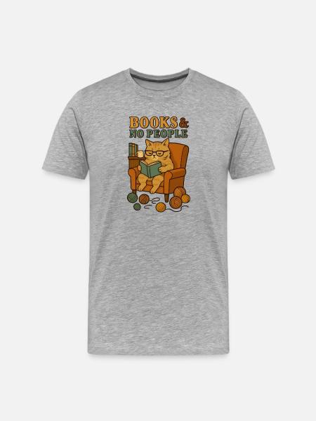 Katzenleser im gemütlichen Sessel - Männer Premium Bio T-Shirt - Grau meliert