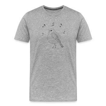 Elégant oiseau chanteur en noir et blanc - T-shirt bio Premium Homme - gris chiné - Devant - Damien (186cm)
