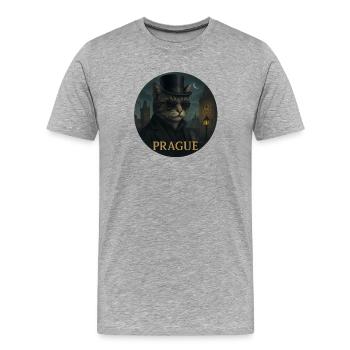 Chat gentleman devant la vieille ville de Prague - T-shirt bio Premium Homme - gris chiné - Devant - Damien (186cm)