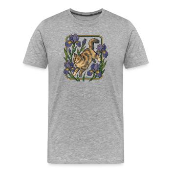 Elegant Cat Among Iris Flowers - Men's Premium Organic T-Shirt - heather grey - Front - Damien (186cm)