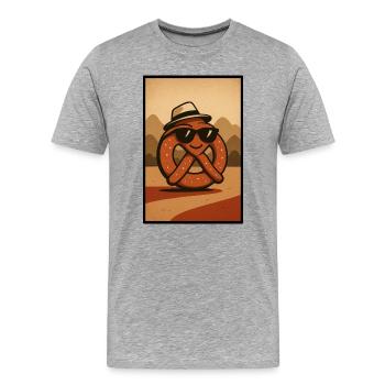 Sommerspaß mit Brezel zwischen den Bergen - Männer Premium Bio T-Shirt - Grau meliert - Vorne - Damien (186cm)