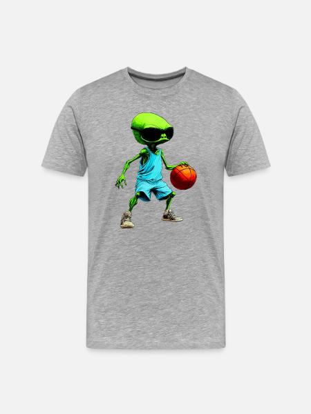 Aliens Basketball - Männer Premium Bio T-Shirt - Grau meliert