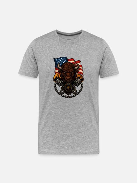 Bison Rider – Wilder Biker-Geist - Männer Premium Bio T-Shirt - Grau meliert