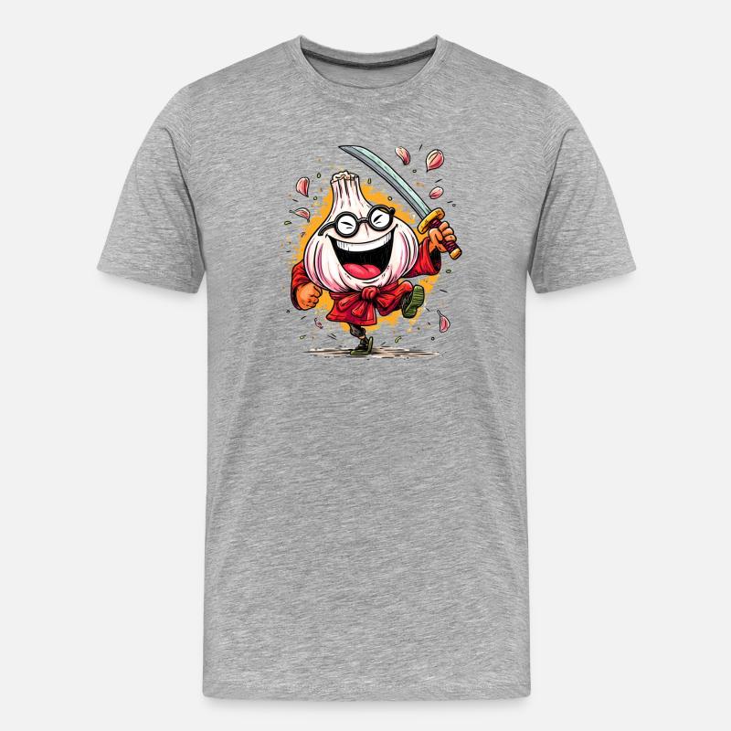Furchtloser Knoblauch Samurai Heldencharakter - Männer Premium Bio T-Shirt - Grau meliert