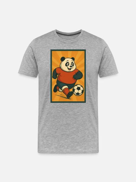 Dynamischer Fußballpanda - Männer Premium Bio T-Shirt - Grau meliert