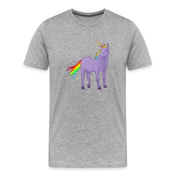 Licorne robe violette et crinière arc-en-ciel - T-shirt bio Premium Homme - gris chiné - Devant - Damien (186cm)