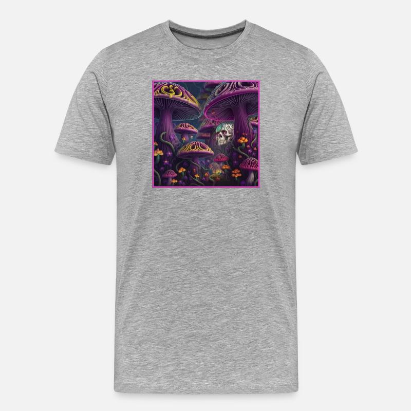 Mystischer Pilzschädelwald - Männer Premium Bio T-Shirt - Grau meliert