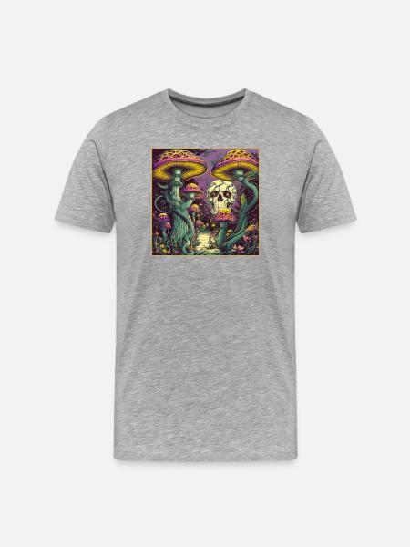 Pilz Wald Schädel Design - Männer Premium Bio T-Shirt - Grau meliert