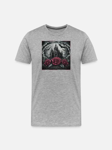 Dark Castle with Roses and Bats - Men's Premium Organic T-Shirt - heather grey
