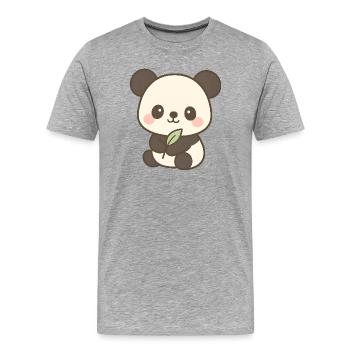 Kawaii Baby Panda mit Blattmotiv - Männer Premium Bio T-Shirt - Grau meliert - Vorne - Damien (186cm)
